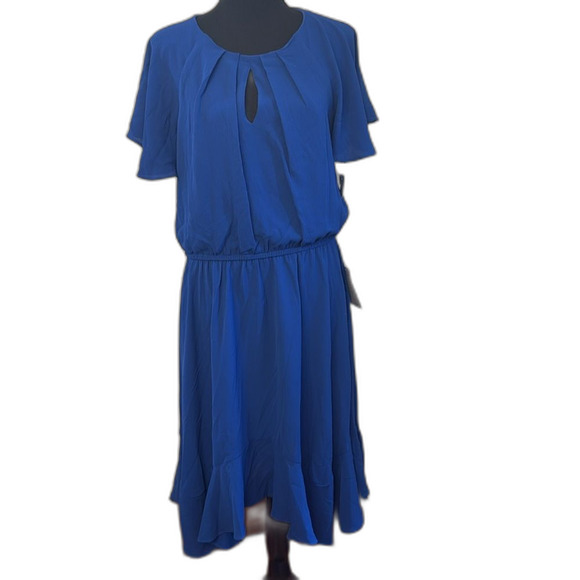 London Times Pleated Keyhole Jewel Neck Elastic Waist Dress. Size 12 NWT - Picture 2 of 12